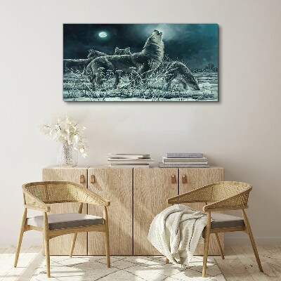 Wolves Under the Moon Canvas wall art