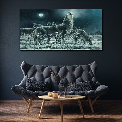 Wolves Under the Moon Canvas wall art