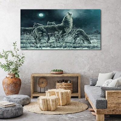 Wolves Under the Moon Canvas wall art