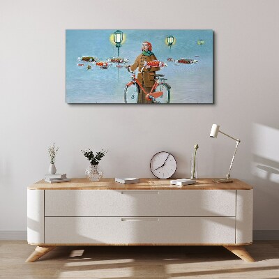 A cyclist's fish trip Canvas wall art