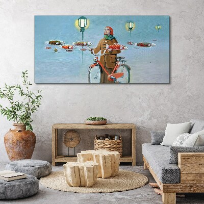 A cyclist's fish trip Canvas wall art