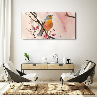 A singing bird in a spring landscape Print on canvas