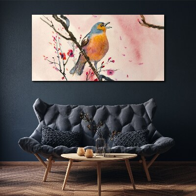A singing bird in a spring landscape Print on canvas