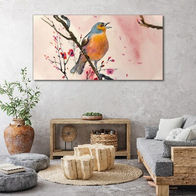 A singing bird in a spring landscape Print on canvas