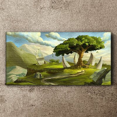 Green Oasis in the Mountain Landscape Print on canvas