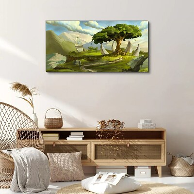 Green Oasis in the Mountain Landscape Print on canvas