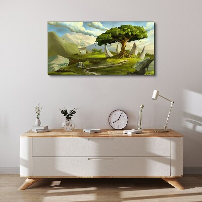 Green Oasis in the Mountain Landscape Print on canvas