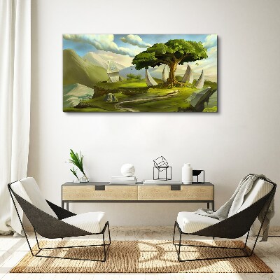 Green Oasis in the Mountain Landscape Print on canvas