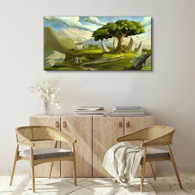 Green Oasis in the Mountain Landscape Print on canvas