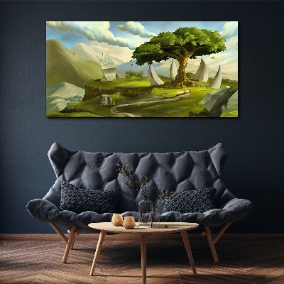 Green Oasis in the Mountain Landscape Print on canvas