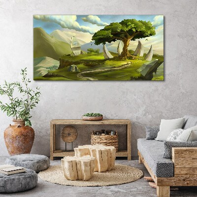 Green Oasis in the Mountain Landscape Print on canvas