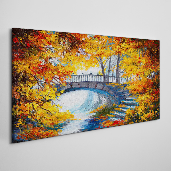 Golden bridge in autumn park Canvas wall art