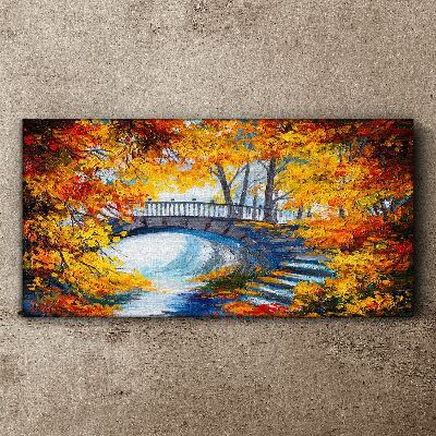 Golden bridge in autumn park Canvas wall art