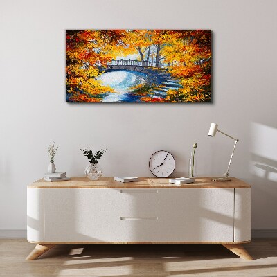 Golden bridge in autumn park Canvas wall art