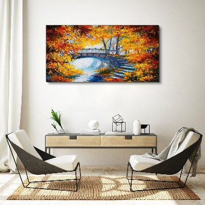 Golden bridge in autumn park Canvas wall art