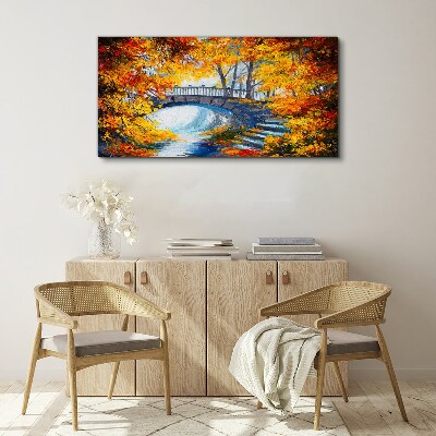 Golden bridge in autumn park Canvas wall art
