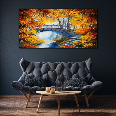 Golden bridge in autumn park Canvas wall art