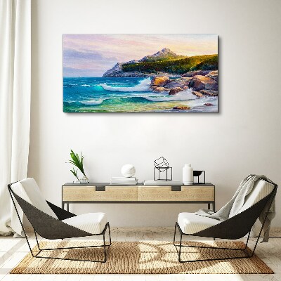 Painting sea coast forest Canvas print