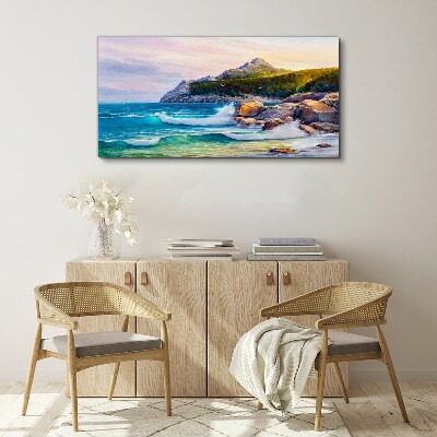 Painting sea coast forest Canvas print