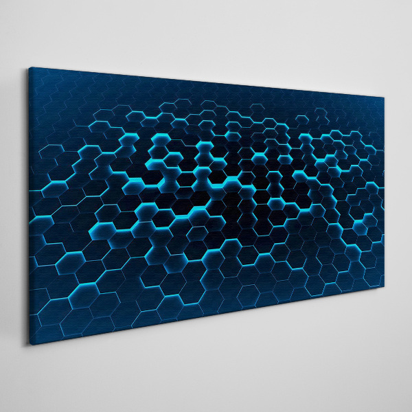 Blue Hexagonal Mesh Print on canvas