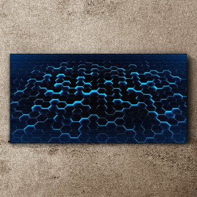 Blue Hexagonal Mesh Print on canvas