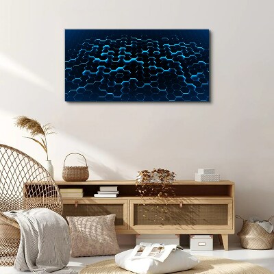 Blue Hexagonal Mesh Print on canvas