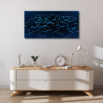 Blue Hexagonal Mesh Print on canvas