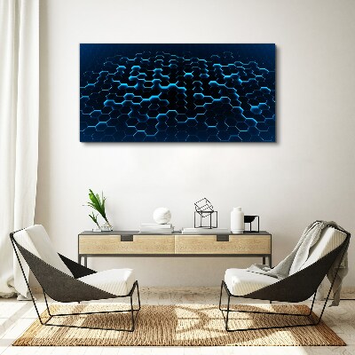 Blue Hexagonal Mesh Print on canvas