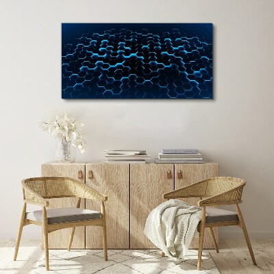 Blue Hexagonal Mesh Print on canvas