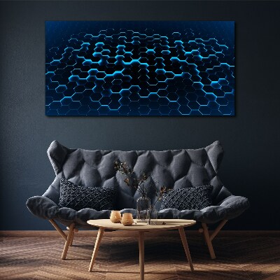 Blue Hexagonal Mesh Print on canvas