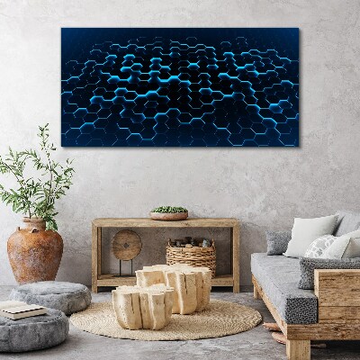 Blue Hexagonal Mesh Print on canvas