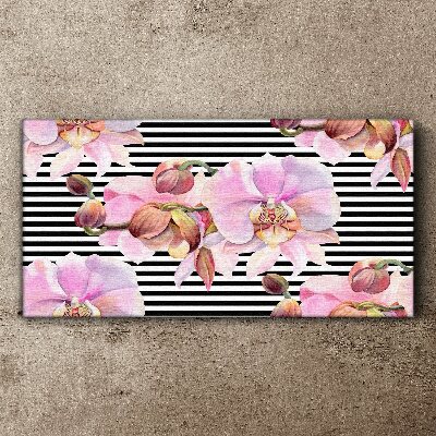 Orchids on a background of black stripes Canvas wall art