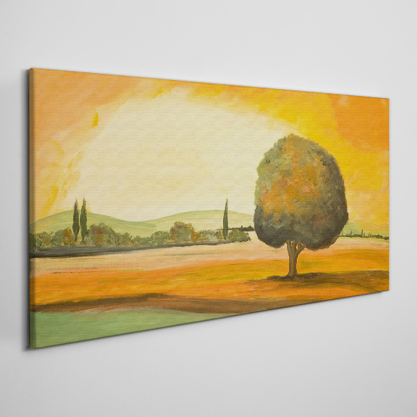 Golden glade with a tree Canvas wall art