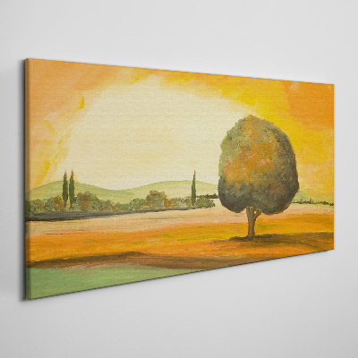 Golden glade with a tree Canvas wall art