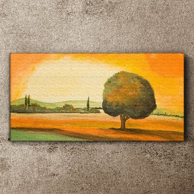 Golden glade with a tree Canvas wall art