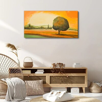 Golden glade with a tree Canvas wall art