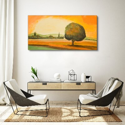 Golden glade with a tree Canvas wall art