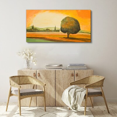 Golden glade with a tree Canvas wall art