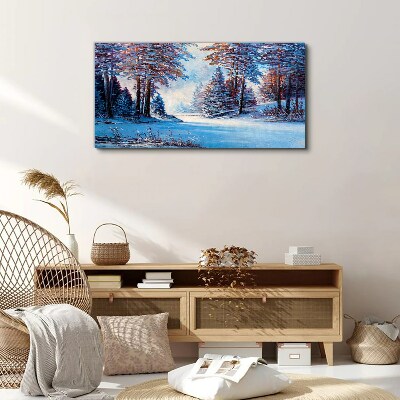 Painting winter forest trees Canvas print