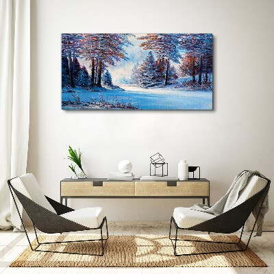 Painting winter forest trees Canvas print