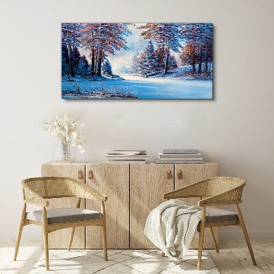 Painting winter forest trees Canvas print