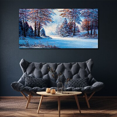 Painting winter forest trees Canvas print