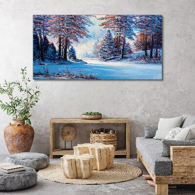 Painting winter forest trees Canvas print