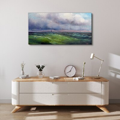 Waves under stormy skies Print on canvas