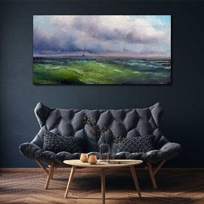 Waves under stormy skies Print on canvas