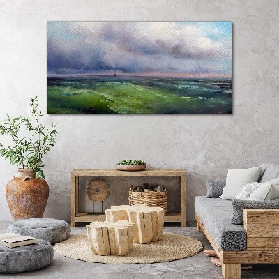 Waves under stormy skies Print on canvas