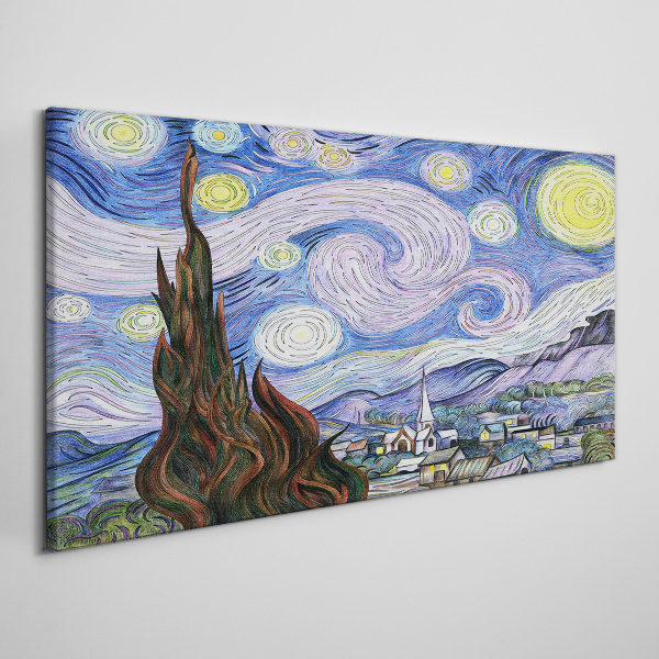 Starry night over the town Print on canvas