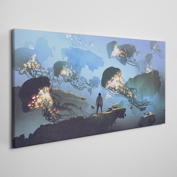 Underwater journey in the light of jellyfish Canvas wall art