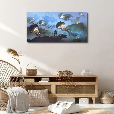 Underwater journey in the light of jellyfish Canvas wall art