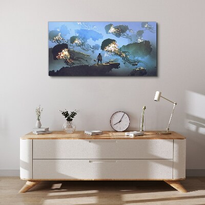 Underwater journey in the light of jellyfish Canvas wall art